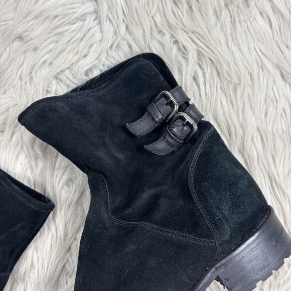 Sesto Meucci Women's 9.5 Black Slouchy Suede Pull On Moto Boots Biker Boho - Picture 2 of 10